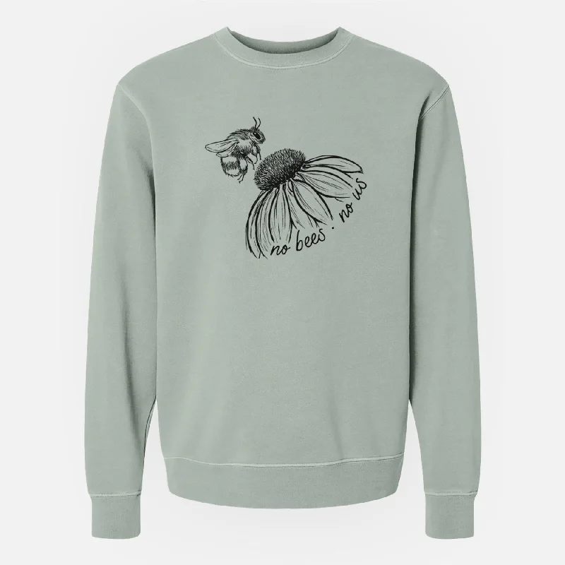 No Bees No Us - Unisex Pigment Dyed Crew Sweatshirt Hoodie with Tied Waist Feminine Flattering Hoodie with Tied Waist Feminine Flattering