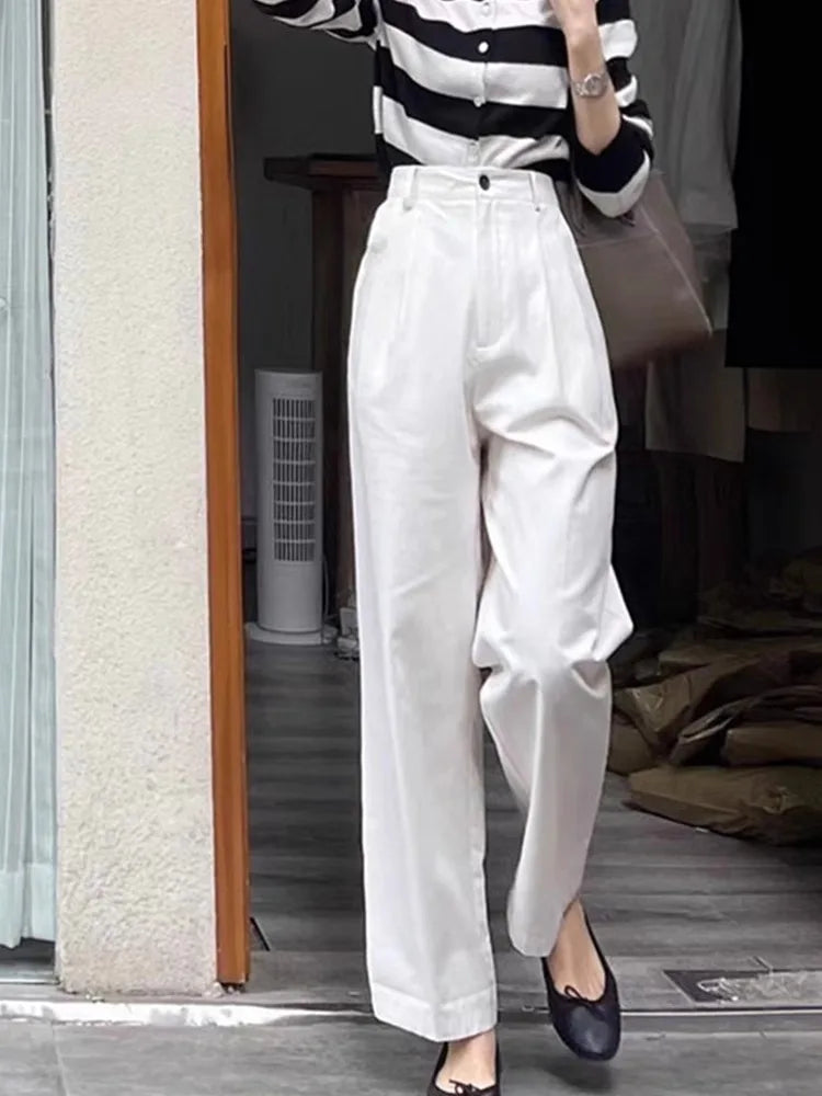 Wjczt White Narrow Casual Suit Pants Women's Summer Thin French High-Grade High Waist Drooping Wide-Leg Pants Straight-Leg Trousers Trousers Designer Luxury Trousers Designer Luxury Wjczt White Narrow Casual Suit Pants Women's Summer Thin French High-Grade High Waist Drooping Wide-Leg Pants Straight-Leg Trousers Trousers Designer Luxury Trousers Designer Luxury