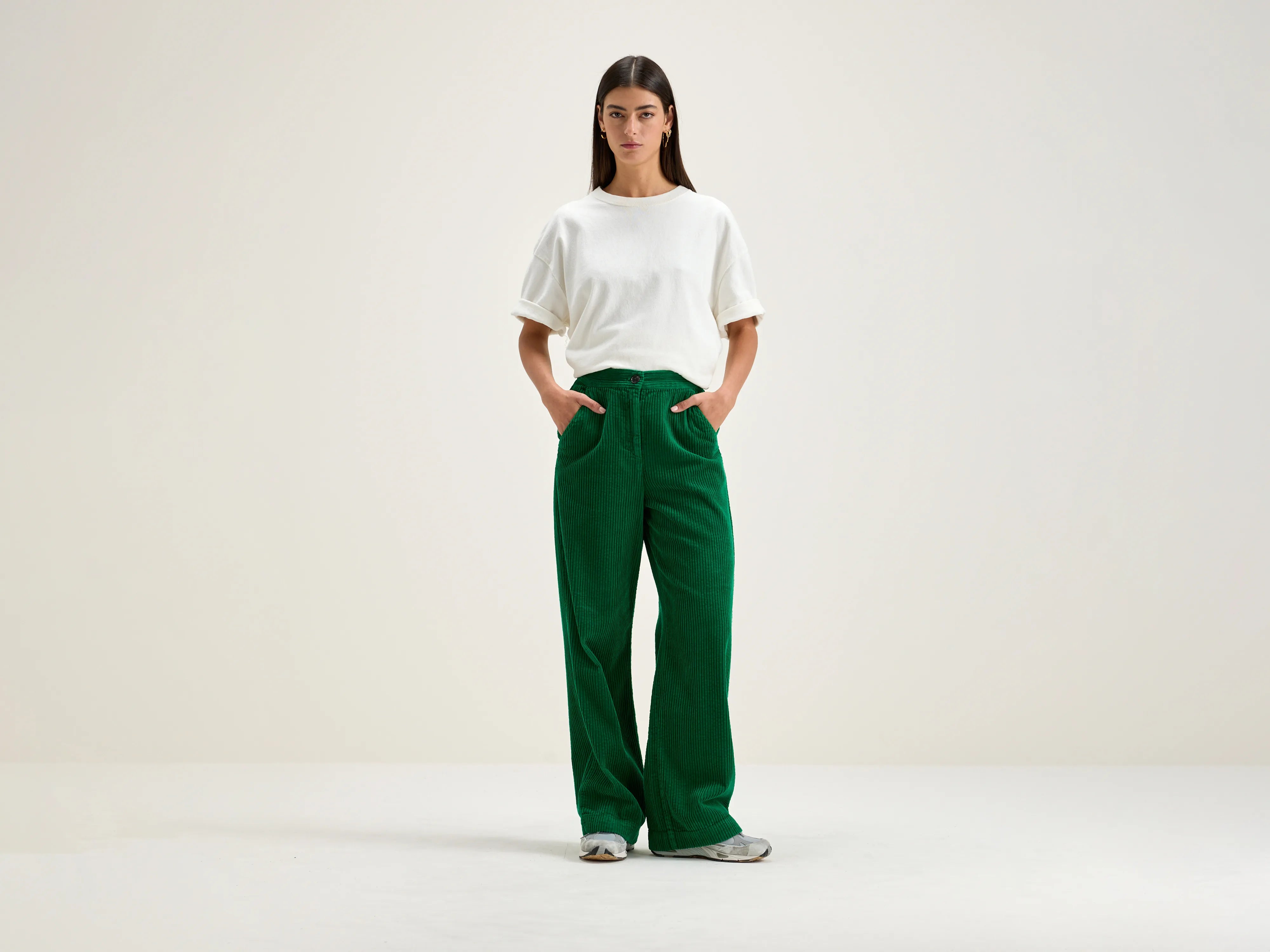 Gabor straight wide trousers (242 / W / CHLOROPHILE) Cropped Trousers Casual Linen Cropped Trousers Casual Linen