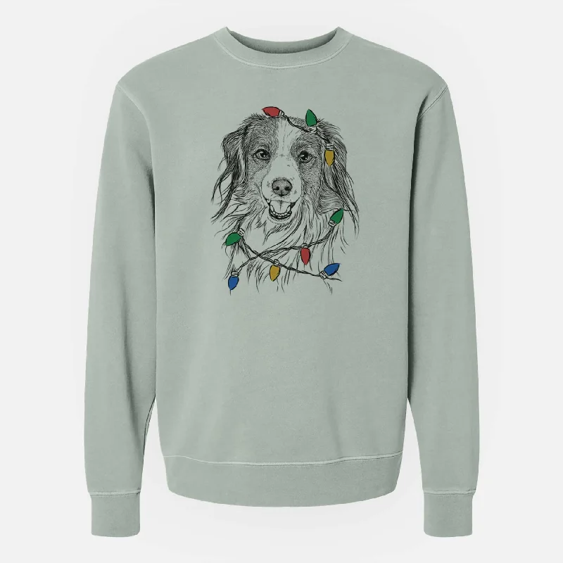 Christmas Lights Rutger the Nederlandse Kooikerhondje - Unisex Pigment Dyed Crew Sweatshirt Hoodie with Camouflage Military Edgy Hoodie with Camouflage Military Edgy