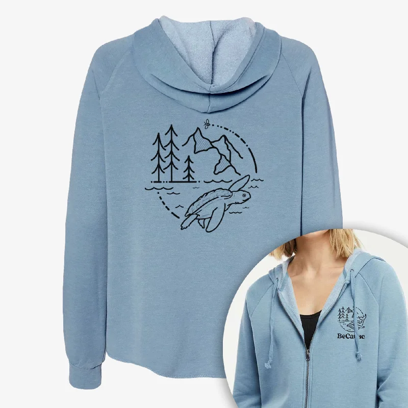 It's All Connected - Kemps Ridley Turtle - Women's Cali Wave Zip-Up Sweatshirt Hoodie with Exposed Zipper Edgy Industrial Hoodie with Exposed Zipper Edgy Industrial