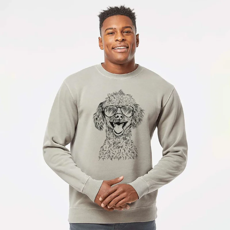 Aviator Rusty the Toy Poodle - Unisex Pigment Dyed Crew Sweatshirt Hoodie with Raglan Sleeves Sporty Comfortable Hoodie with Raglan Sleeves Sporty Comfortable