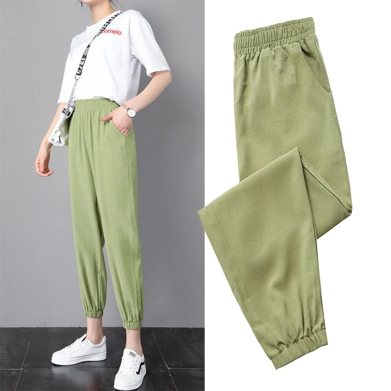 Wjczt 2022 New Ice Silk Sports Pants Student Women'S 9 Point Casual Summer Style Loose And Thin Mosquito Proof Lantern Trousers Female Trousers Evening Elegant Trousers Evening Elegant Wjczt 2022 New Ice Silk Sports Pants Student Women'S 9 Point Casual Summer Style Loose And Thin Mosquito Proof Lantern Trousers Female Trousers Evening Elegant Trousers Evening Elegant