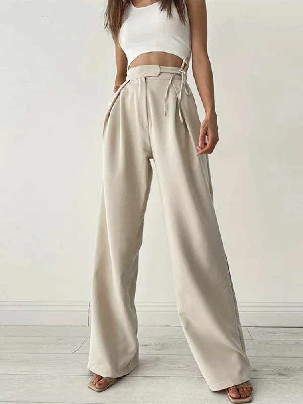 Wjczt Elegant Apricot Chic Wide Leg Pants Women Twill Casual Drawstring Baggy Trousers Autumn Office Ladies Long Trousers Trousers Print Floral Trousers Print Floral