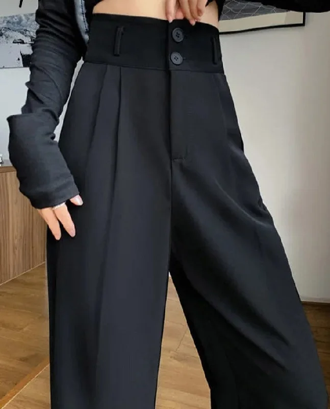 Wjczt Black Suit Pants for Women Korean 2 Buttons Wide Leg Trousers Vintage Streetwear High Fashion Office Ladies Work Pants Trousers Corduroy Warm Trousers Corduroy Warm