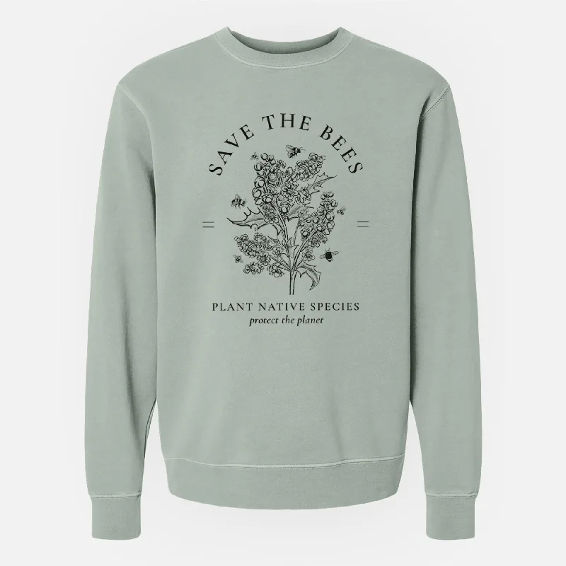 Save the Bees - Plant Native Species - Unisex Pigment Dyed Crew Sweatshirt Hoodie with Lining Warm Insulated Hoodie with Lining Warm Insulated