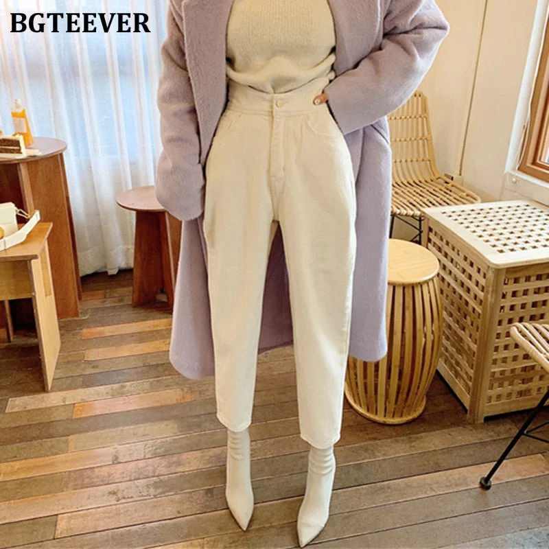 Wjczt Christmas Gift  Women Harem Jeans Pants Fashion High Waist Loose White Denim Jeans Female Buttons Trousers Spring  Streetwear Trousers sophisticated sleek Trousers sophisticated sleek