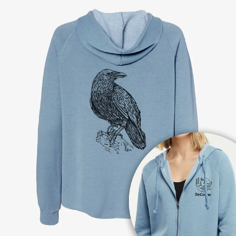 Common Raven - Corvus corax - Women's Cali Wave Zip-Up Sweatshirt Graphic Hoodie Design Print Graphic Hoodie Design Print
