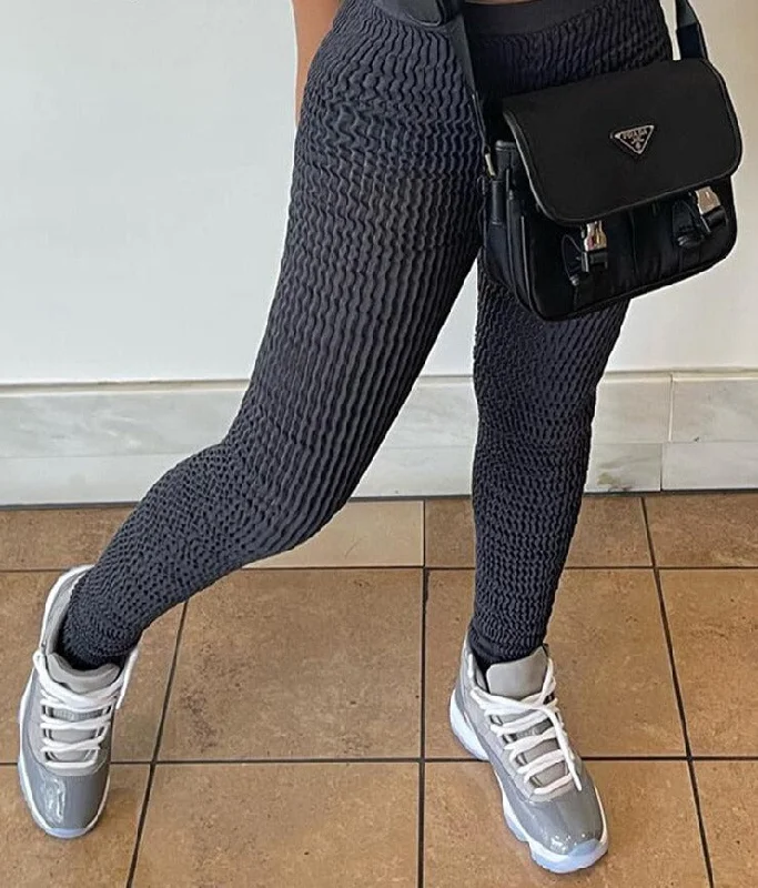 Wjczt Solid High Waist Shirred Pants  Fitness Scrunch Trousers Push Up Work Out Gym Clothes 2022 Summer Women Wholesale Trousers fashionable trendy Trousers fashionable trendy