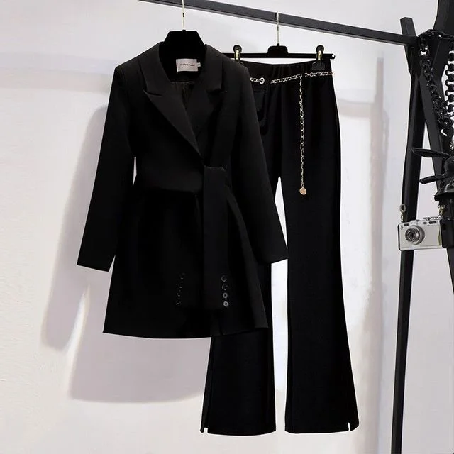 Wjczt Spring new long sleeved trousers Lapel Leisure suit elegant button belt decorative women's coat pants two-piece set Trousers trendy modern Trousers trendy modern Wjczt Spring new long sleeved trousers Lapel Leisure suit elegant button belt decorative women's coat pants two-piece set Trousers trendy modern Trousers trendy modern