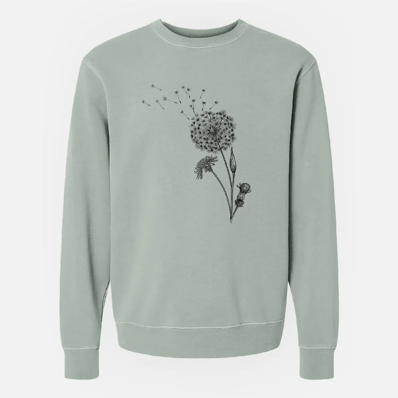 Common Dandelion - Taraxacum officinale - Unisex Pigment Dyed Crew Sweatshirt Hoodie with Frayed Bohemian Relaxed Hoodie with Frayed Bohemian Relaxed