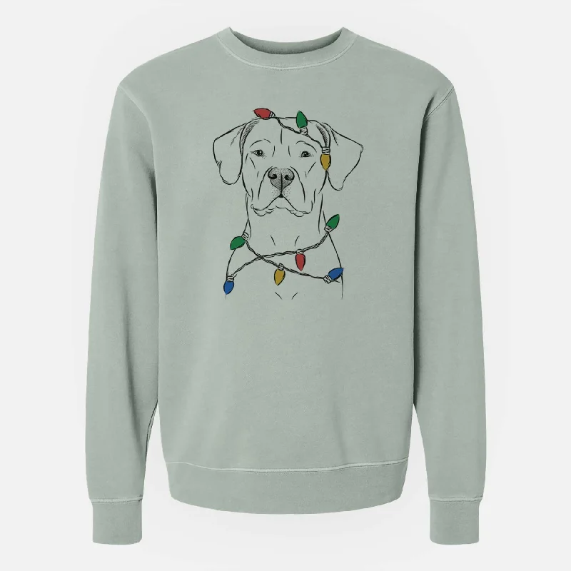 Christmas Lights Rufio the Dogo Argentino - Unisex Pigment Dyed Crew Sweatshirt Hoodie with Elastic Waist Stretchable Comfortable Hoodie with Elastic Waist Stretchable Comfortable