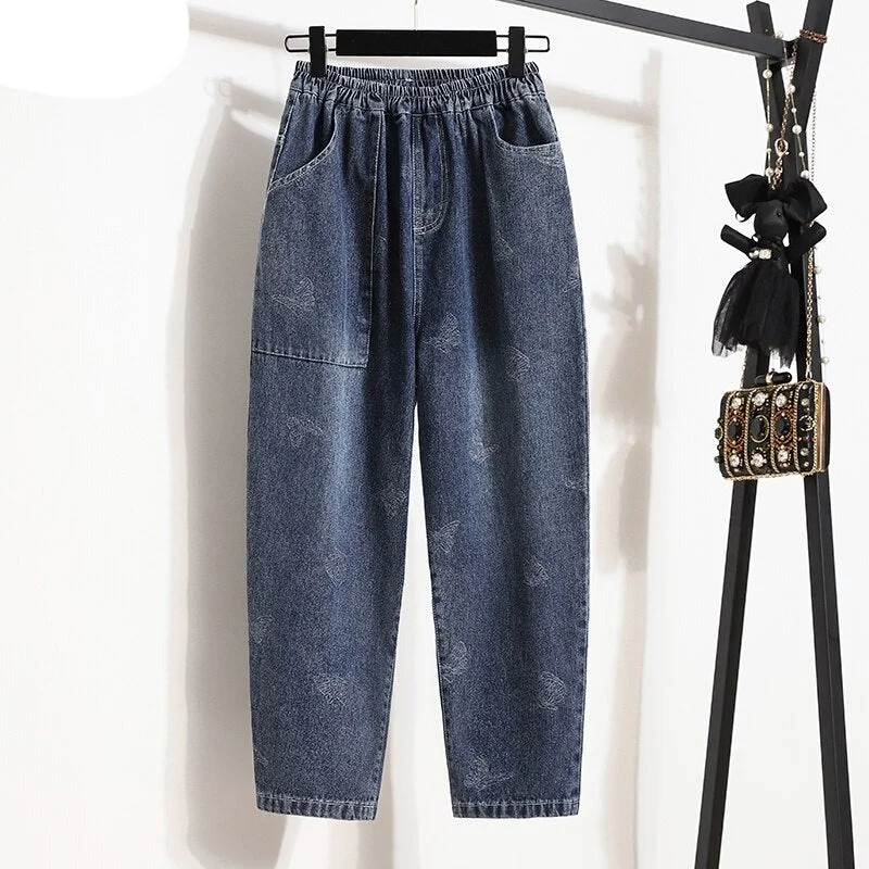 Wjczt Autumn High Waist Harem Pant Jeans Women Loose Elasitc Waist Denim Pant With Pockets Female Size S-5XL Long Trousers 2022 Trousers Running Lightweight Trousers Running Lightweight Wjczt Autumn High Waist Harem Pant Jeans Women Loose Elasitc Waist Denim Pant With Pockets Female Size S-5XL Long Trousers 2022 Trousers Running Lightweight Trousers Running Lightweight