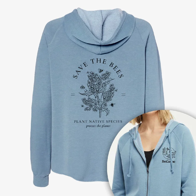 Save the Bees - Plant Native Species - Women's Cali Wave Zip-Up Sweatshirt Hoodie with Monochrome Minimalist Simple Hoodie with Monochrome Minimalist Simple Save the Bees - Plant Native Species - Women's Cali Wave Zip-Up Sweatshirt Hoodie with Monochrome Minimalist Simple Hoodie with Monochrome Minimalist Simple