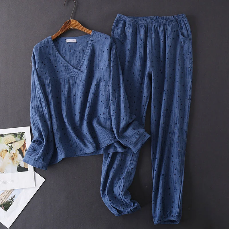 Wjczt Women's Cotton Water-washed pajamas for women Pyjamas Sleepwear Pijamas Texture Crepe Gauze Long-sleeved Trousers Pajamas V-Neck Trousers Vintage Classic Trousers Vintage Classic Wjczt Women's Cotton Water-washed pajamas for women Pyjamas Sleepwear Pijamas Texture Crepe Gauze Long-sleeved Trousers Pajamas V-Neck Trousers Vintage Classic Trousers Vintage Classic