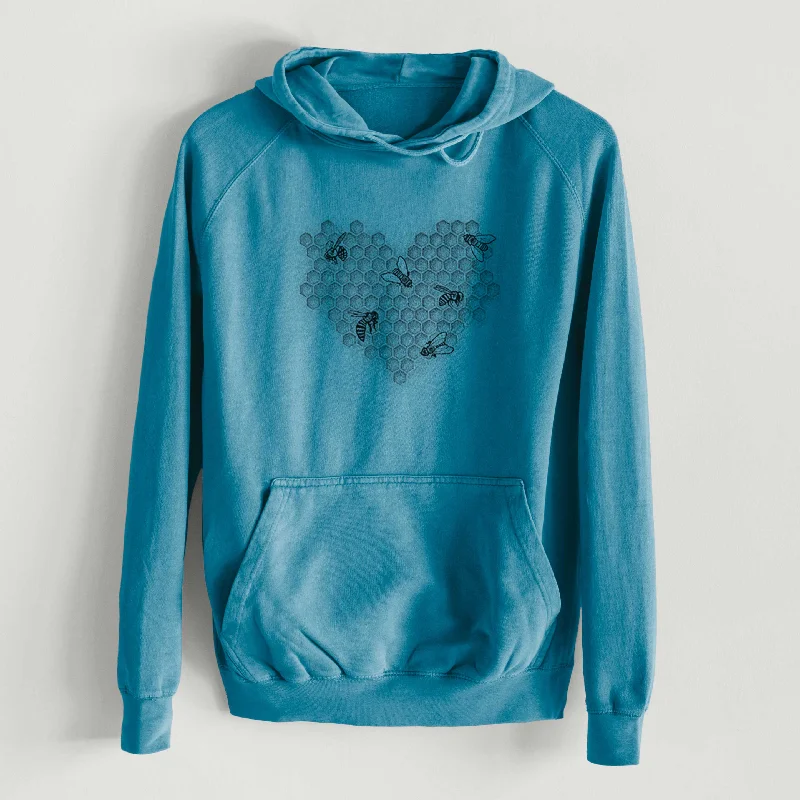 Honeycomb Heart with Bees  - Mid-Weight Unisex Vintage 100% Cotton Hoodie Hoodie with Reflective Safety Nightwear Hoodie with Reflective Safety Nightwear