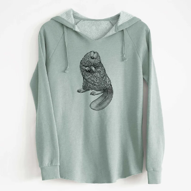 North American Beaver - Castor canadensis - Cali Wave Hooded Sweatshirt Hoodie with Lace Feminine Delicate Hoodie with Lace Feminine Delicate