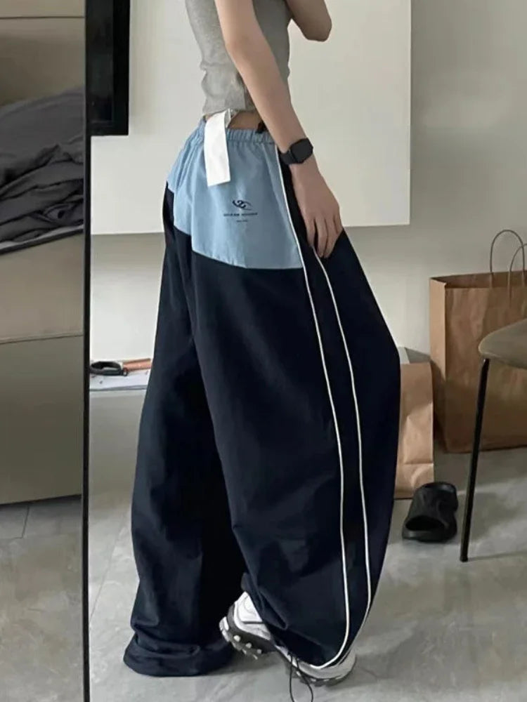Wjczt Wide Leg Parachute Pants Women Y2k Baggy Casual Joggers Chic Oversized Korean Harajuku Fashion Patchwork Trousers Hippie Trousers Business Professional Trousers Business Professional