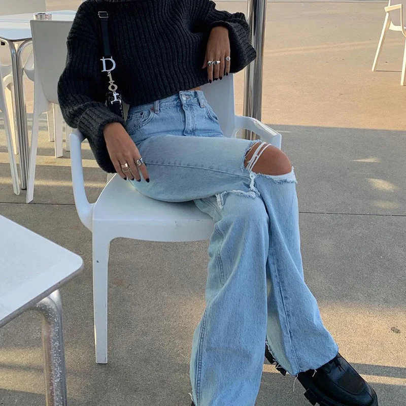 Wjczt cowgirl outfits 2024 Denim Wide-Leg Trousers Ripped Skinny Jeans Trousers practical durable Trousers practical durable