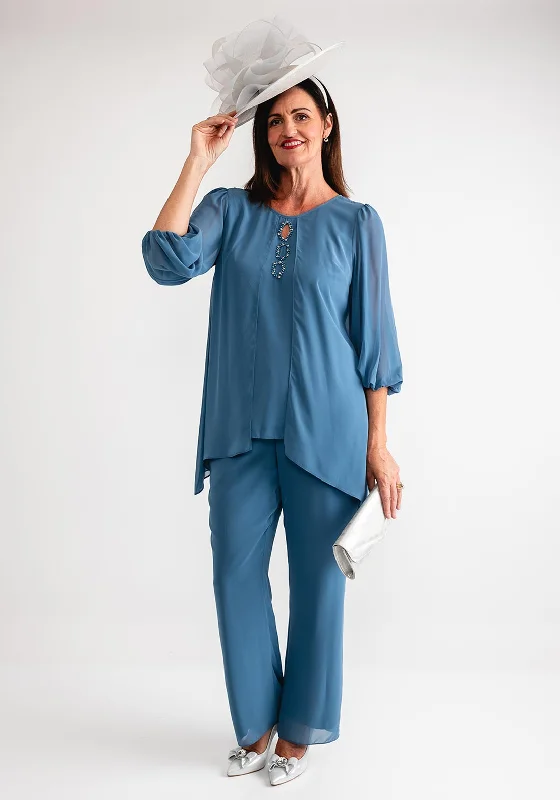 Lizabella Drape Chiffon Top and Wide Leg Trousers, Blue Trousers Travel Practical Trousers Travel Practical Lizabella Drape Chiffon Top and Wide Leg Trousers, Blue Trousers Travel Practical Trousers Travel Practical