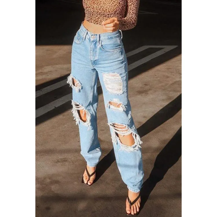 Wjczt back to school outfits Women's Jeans Mid-Waist Straight Blue Stitching Temperament Commuter Trousers Jeans Trousers stylish modern Trousers stylish modern