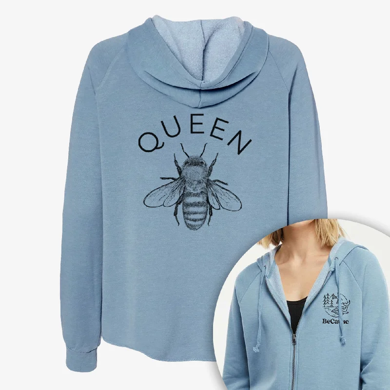 Queen Bee - Women's Cali Wave Zip-Up Sweatshirt Hoodie with Hem Detail Decorative Unique Hoodie with Hem Detail Decorative Unique