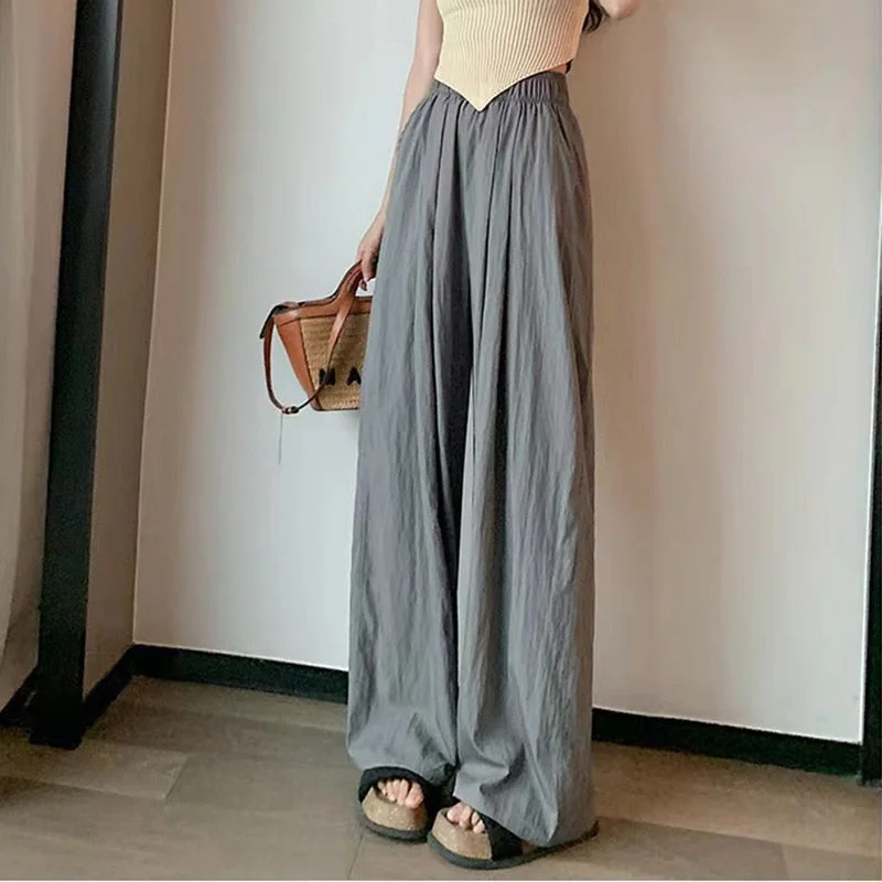 Wjczt Fashion Folds Women Wide Leg Pants Japan Style Casual Streetwear Loose Pants Harajuku All Match Female Straight Trousers Trousers practical easy-care Trousers practical easy-care