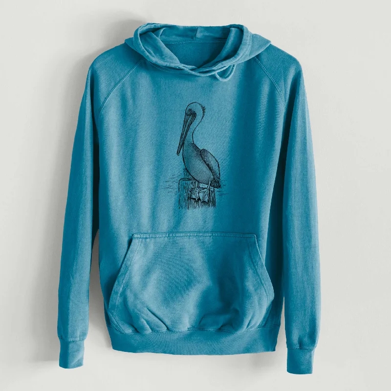 Pelecanus occidentalis - Brown Pelican  - Mid-Weight Unisex Vintage 100% Cotton Hoodie Hoodie with Back Slit Movement Comfort Hoodie with Back Slit Movement Comfort
