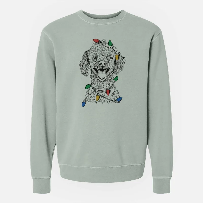 Christmas Lights Rusty the Toy Poodle - Unisex Pigment Dyed Crew Sweatshirt Hoodie with Relaxed Fit Easy Casual Hoodie with Relaxed Fit Easy Casual