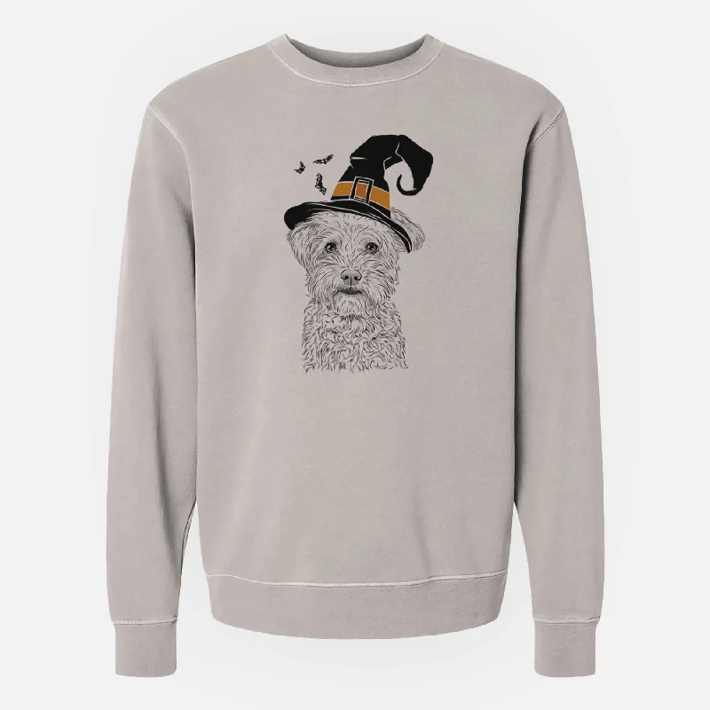 Witch Rudy the Schnoodle - Unisex Pigment Dyed Crew Sweatshirt Hoodie with Hem Drawcord Adjustable Customizable Hoodie with Hem Drawcord Adjustable Customizable