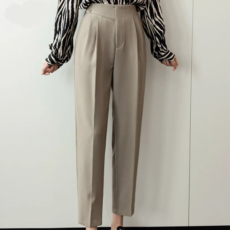 Wjczt Autumn Loose Straight High Waist Cropped Trousers Women Casual Solid Button Work Pants Female Cozy Thin Pencil Pants Trousers Travel Practical Trousers Travel Practical Wjczt Autumn Loose Straight High Waist Cropped Trousers Women Casual Solid Button Work Pants Female Cozy Thin Pencil Pants Trousers Travel Practical Trousers Travel Practical