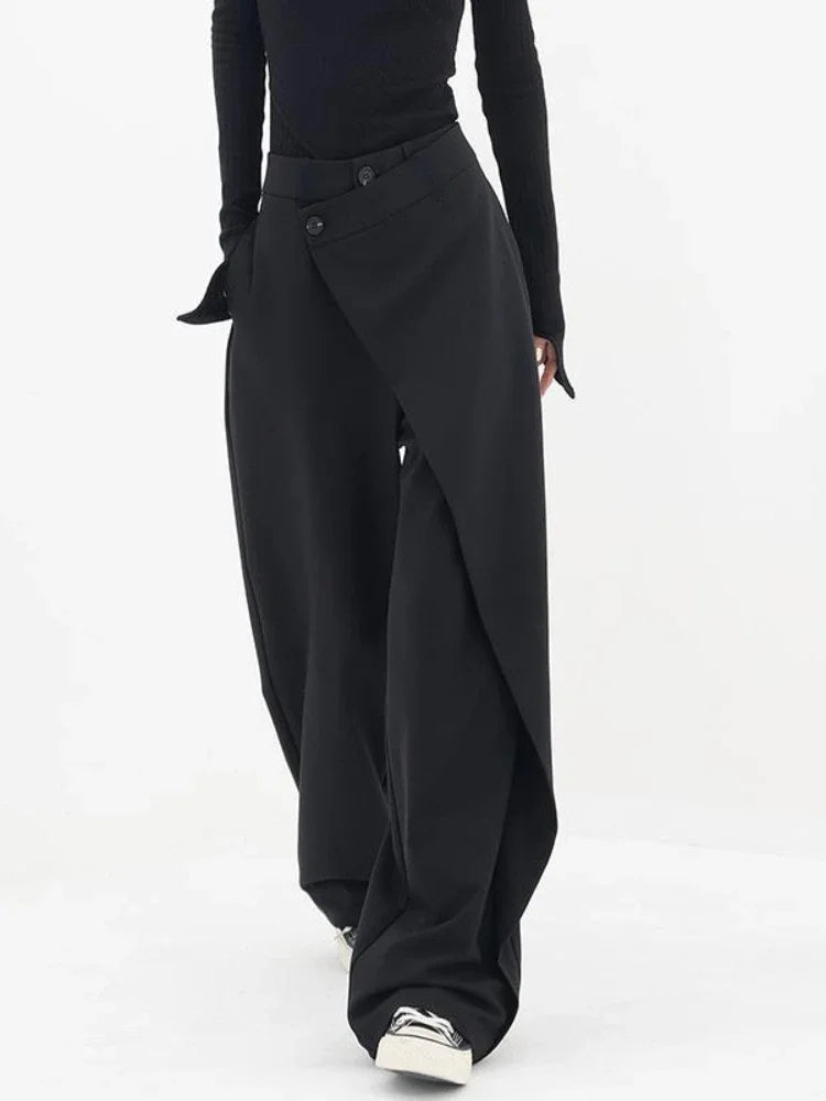 Wjczt Women Wide Suit Pants High Waist Gothic Japanese Style Baggy Black Trousers Irregular Straight Pants Casual Streetwear Trousers Yoga Stretchy Trousers Yoga Stretchy