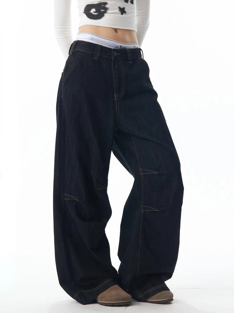 Wjczt Grunge Y2k Black Jeans Women Vintage Oversized High Street Cargo Denim Trousers Wide Casual Baggy Straight Denim Pants Trousers Corduroy Warm Trousers Corduroy Warm