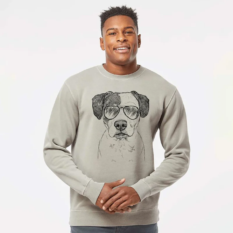 Aviator Ryleigh the Beagle Pitbull Mix - Unisex Pigment Dyed Crew Sweatshirt Hoodie with Hem Applique Textured Unique Hoodie with Hem Applique Textured Unique