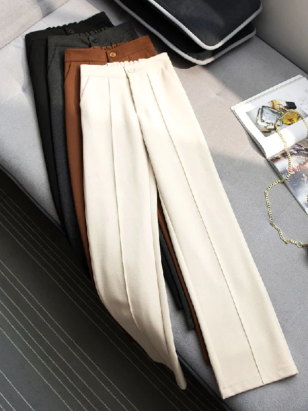 Wjczt Falling Wide Leg Pants Women's Autumn and Winter New High Waist Straight Wool Pants Versatile Loose Casual Mopping Trousers Trousers Flared Retro Trousers Flared Retro