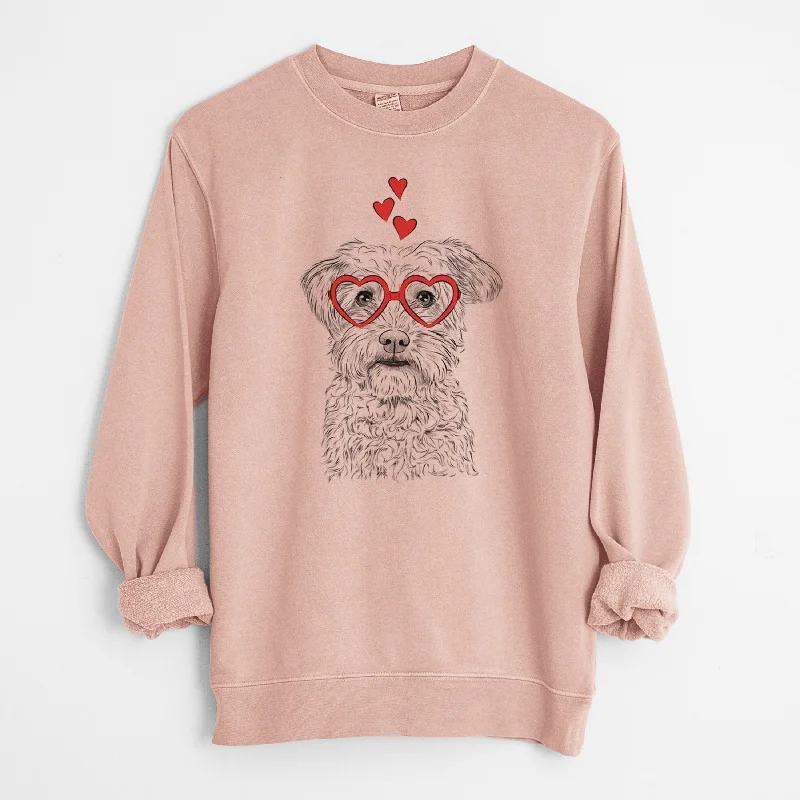 Valentine Rudy the Schnoodle - Unisex Pigment Dyed Crew Sweatshirt Hoodie with Hem Elastic Stretchable Comfortable Hoodie with Hem Elastic Stretchable Comfortable