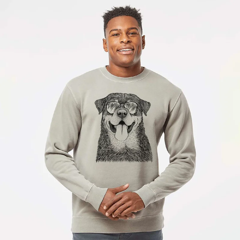 Aviator Romeo the Rottweiler - Unisex Pigment Dyed Crew Sweatshirt Graphic Hoodie Design Print Graphic Hoodie Design Print