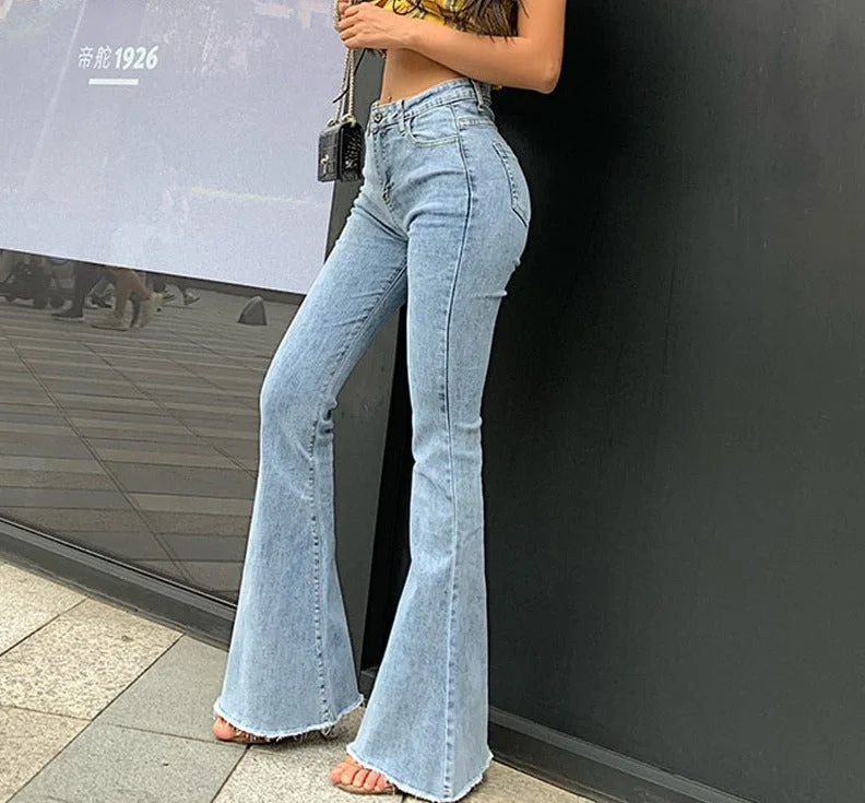 Wjczt Flare Jeans Pants Women Vintage Denim Ladies Jeans Women High Waist Fashion Stretch Pocket Trousers Plus Size Wide Leg Jeans Trousers Cargo pockets Trousers Cargo pockets