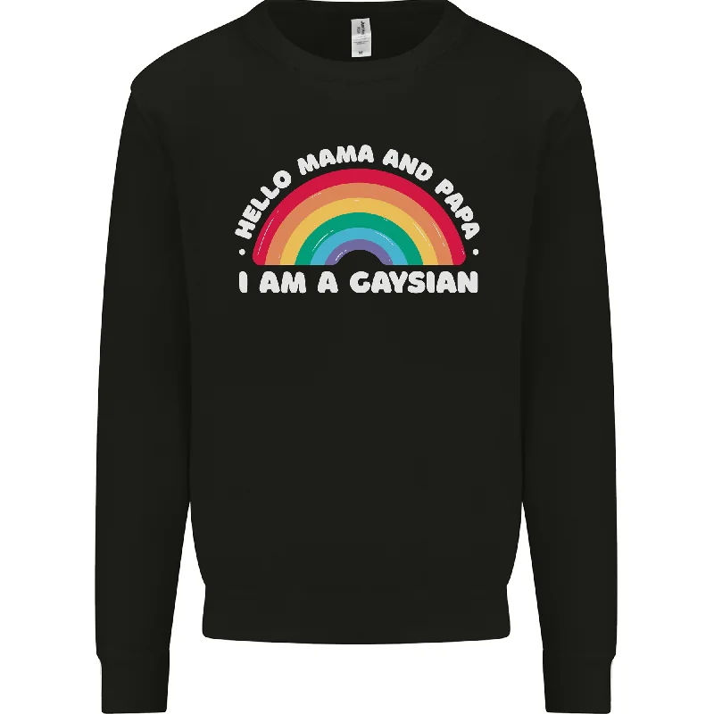 Hello Mama & Papa Im a Gaysian LGBT Mens Sweatshirt Jumper Hoodie with Hem Frayed Vintage Worn Hoodie with Hem Frayed Vintage Worn