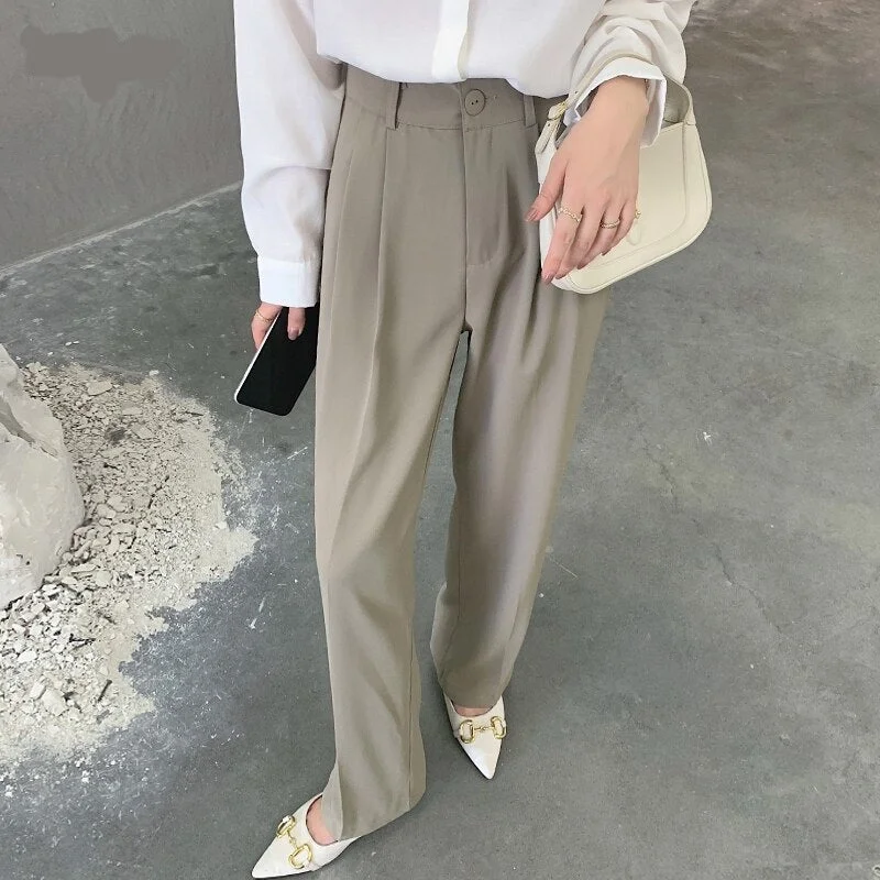 Wjczt Casual Loose High Waist Wide Leg Pants Women Autumn Solid Slim Straight Suit Pant Female Button Floor-Length Trousers Trousers Canvas Durable Trousers Canvas Durable Wjczt Casual Loose High Waist Wide Leg Pants Women Autumn Solid Slim Straight Suit Pant Female Button Floor-Length Trousers Trousers Canvas Durable Trousers Canvas Durable