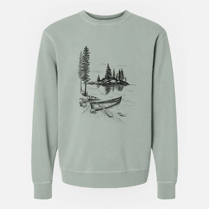 Lakeside Canoe - Unisex Pigment Dyed Crew Sweatshirt Hoodie with Applique Textured Unique Hoodie with Applique Textured Unique