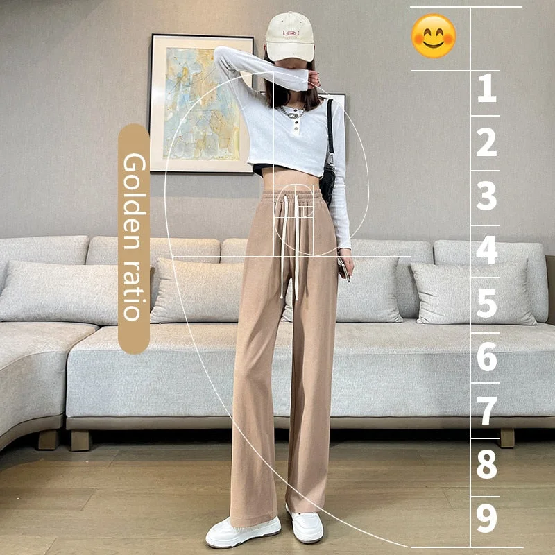 Wjczt Casual Wide Leg Pants Women'S Spring Autumn New Korean Female Loose High Waist Thin Hanging Feeling Versatile Long Trousers Trousers Striped Patterned Trousers Striped Patterned