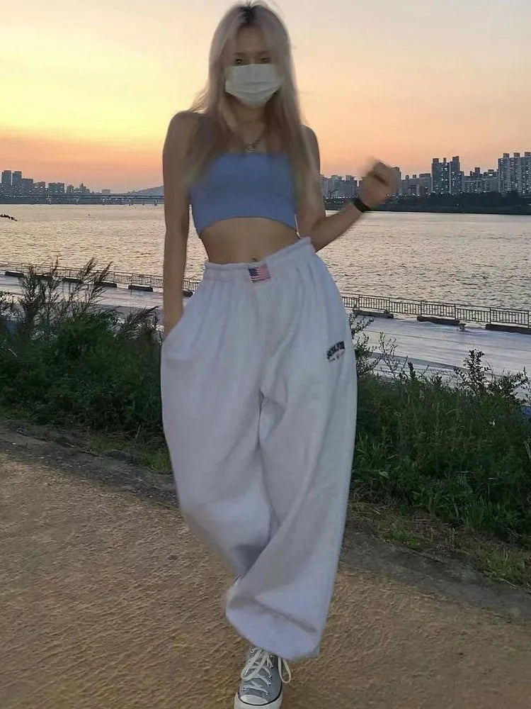 Wjczt Casual Korean Fashion Sweatpants Women Hip Hop Streetwear Joggers Loose Vintage Pants Harajuku Hippie Trousers Female Trousers Evening Elegant Trousers Evening Elegant