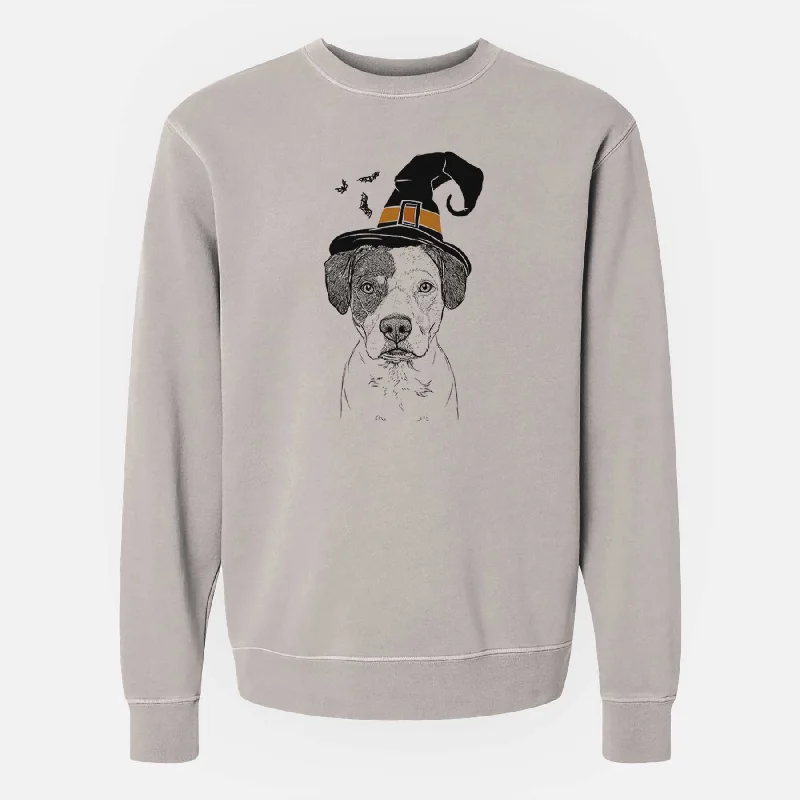 Witch Ryleigh the Beagle Pitbull Mix - Unisex Pigment Dyed Crew Sweatshirt Hoodie with Back Slit Movement Comfort Hoodie with Back Slit Movement Comfort