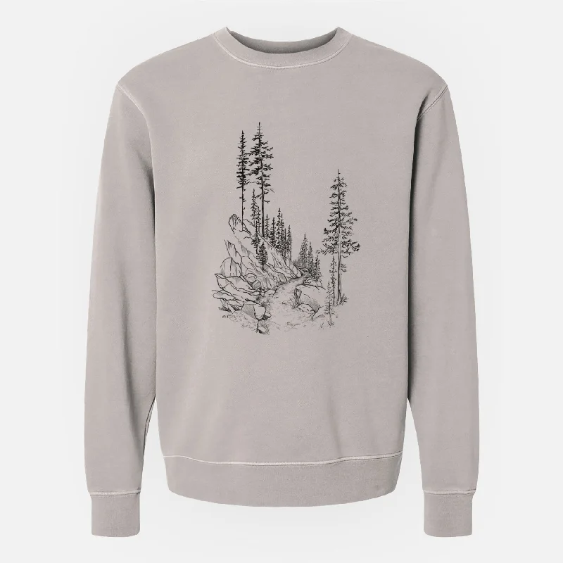 Into the Woods - Hiking - Unisex Pigment Dyed Crew Sweatshirt Hoodie with Snap Buttons Easy Quick Hoodie with Snap Buttons Easy Quick