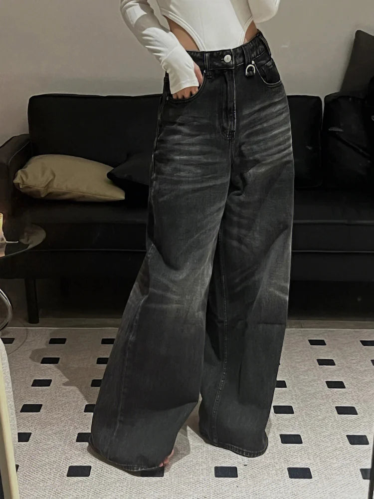 Wjczt Black Wide Leg Jeans Women Vintage Oversized High Waist Denim Trousers Baggy Y2k Grunge Korean Streetwear Female Retro Trousers Low Rise Relaxed Trousers Low Rise Relaxed