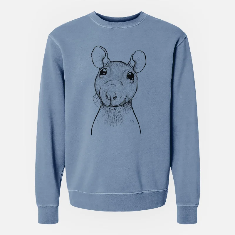 Bare Ruthie the Hairless Rat - Unisex Pigment Dyed Crew Sweatshirt Hoodie with Stripes Bold Sporty Hoodie with Stripes Bold Sporty