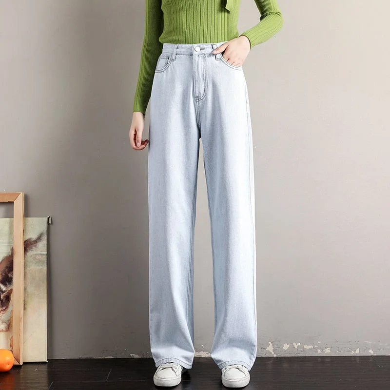 Wjczt Female Spring Summer New High Waist Wide Straight Tube Hanging Feeling Leg Pants Loose Jeans Thin Floor Mopping Trousers Women Trousers Harem Relaxed Fit Trousers Harem Relaxed Fit
