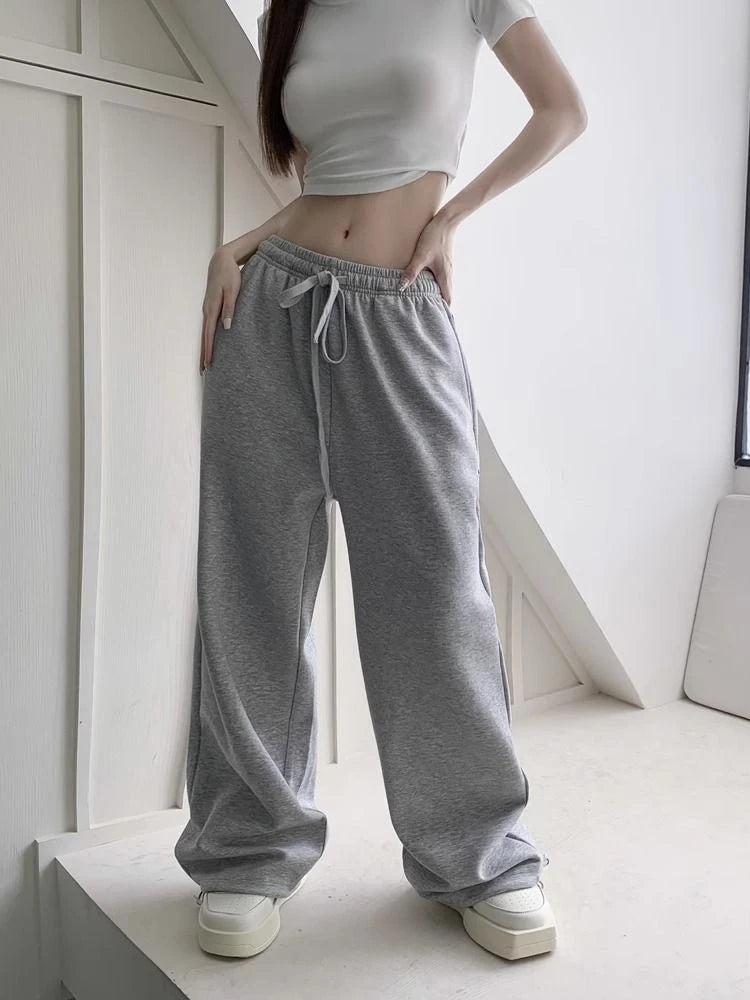 Wjczt Wide Leg Sweatpants Women Casual Classic Black Gray Joggers Oversized Sports Trousers Baggy Female Streetwear All-match Trousers Running Lightweight Trousers Running Lightweight