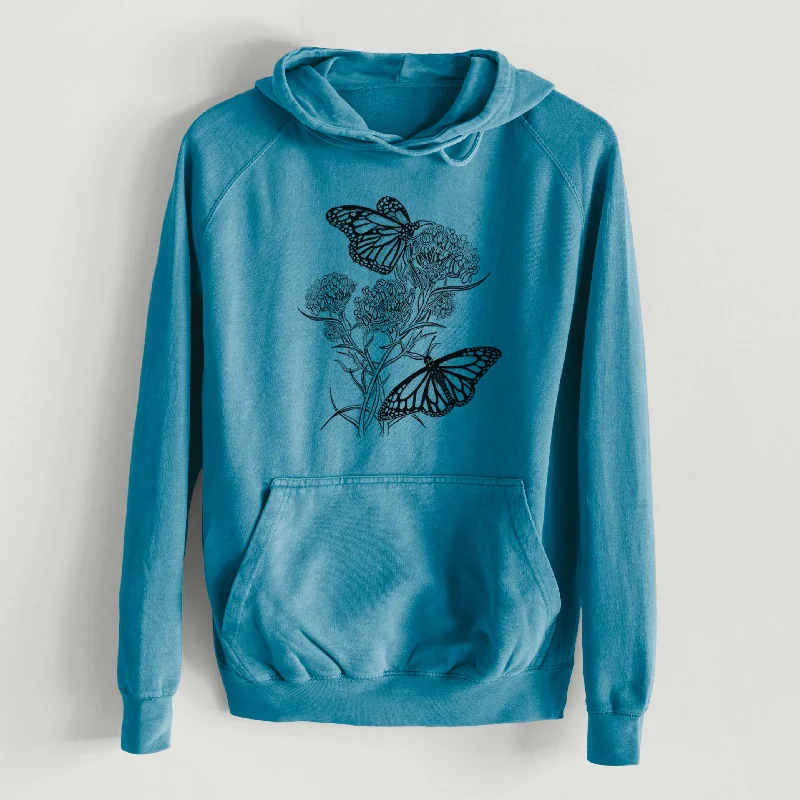 Narrowleaf Milkweed with Monarchs - Mid-Weight Unisex Vintage 100% Cotton Hoodie Hoodie with Distressed Vintage Worn Hoodie with Distressed Vintage Worn Narrowleaf Milkweed with Monarchs - Mid-Weight Unisex Vintage 100% Cotton Hoodie Hoodie with Distressed Vintage Worn Hoodie with Distressed Vintage Worn